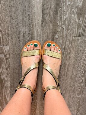 Zadig & Voltaire Metallic Gold Leather Ankle-Strap Sandals